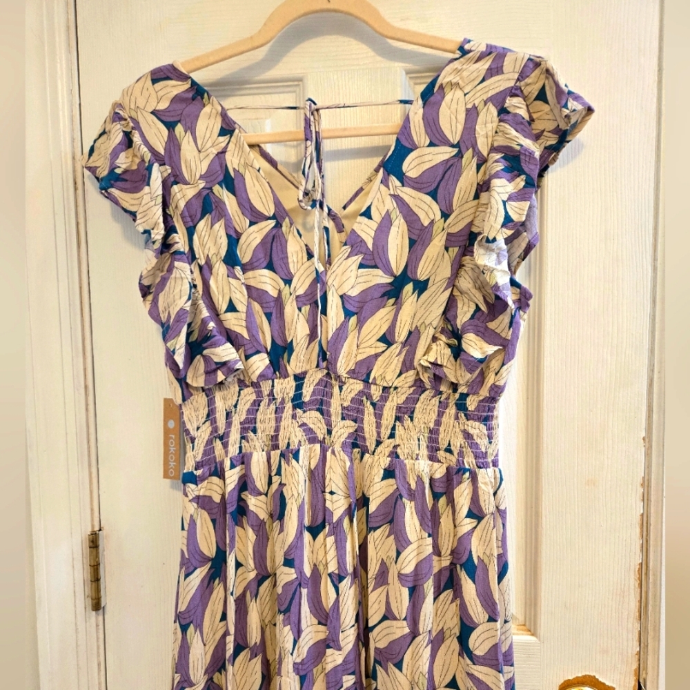 Rokoko Blue V-Neck Sundress with Flutter Sleeves Large - Picture 6 of 10